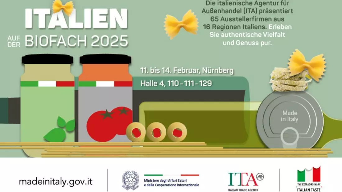 Vielfalt und Genuss aus Italien auf der BIOFACH 2025: Auf dem Gemeinschaftsstand der Italian Trade Agency präsentieren 65 Produzenten aus 16 Regionen ihre kulinarischen Highlights - Bild: presseportal.de