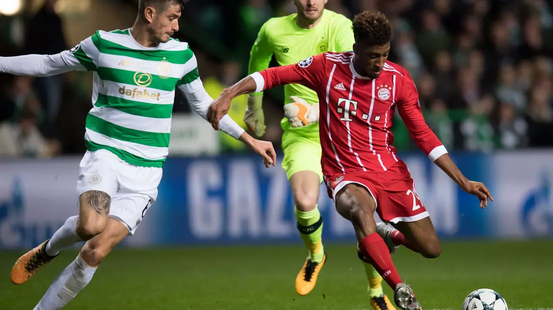 Kingsley Coman (r) war beim letzten Bayern-Spiel im Celtic-Park Torschütze. - Bild: picture alliance / Sven Hoppe/dpa