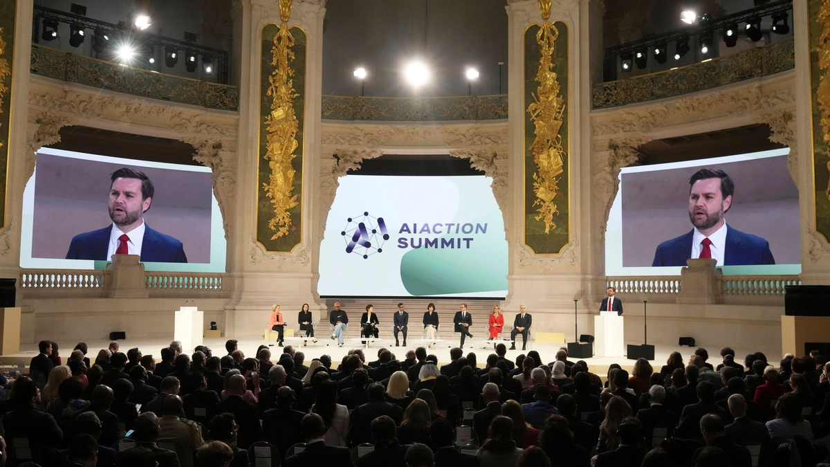 US-Vizepräsident J.D. Vance spricht während des Aktionsgipfels für künstliche Intelligenz in Paris. - Foto: Michel Euler/AP/dpa
