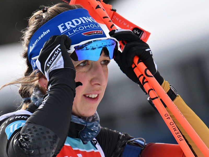 Franziska Preuß ist bereit für den Sprint in Lenzerheide. - Foto: Martin Schutt/dpa
