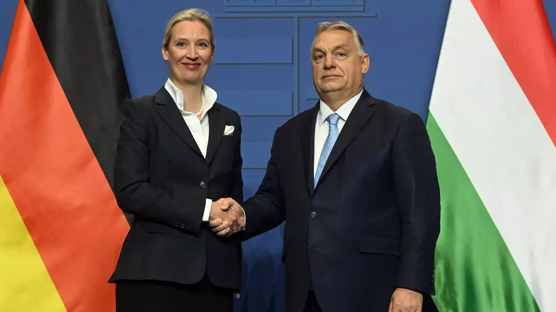 AfD-Chefin Alice Weidel und der ungarische Ministerpräsident, Viktor Orban, trafen sich im Februar in Budapest. (Archivfoto) - Bild: Szilard Koszticsak/MTI/AP/dpa