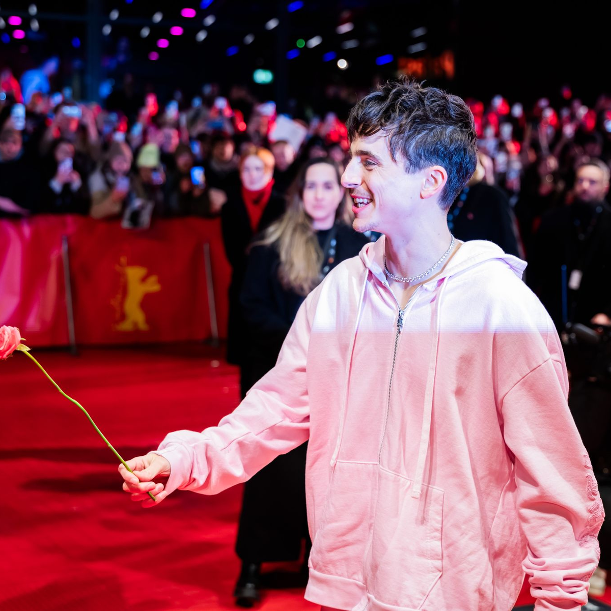 Chalamet kam am Valentinstag - und bekam ein passendes Geschenk. - Foto: Christoph Soeder/dpa