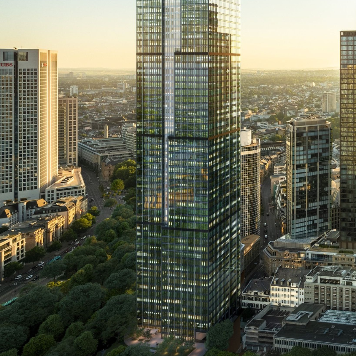 Die Commerzbank mietet den neuen links hervorgehobenen Central Business Tower (Handout) - Foto: rendertaxi GmbH/Helaba/Commerzbank /dpa