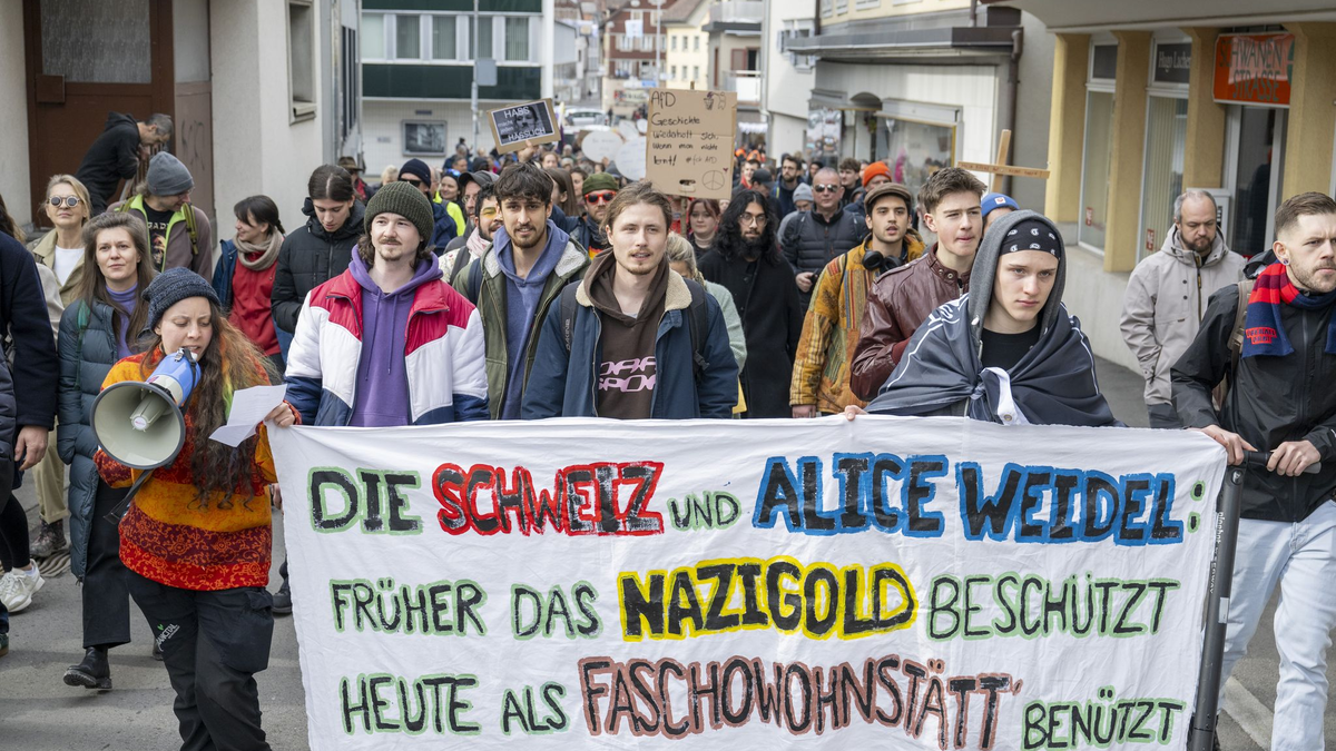 In der Schweiz hat sich am Wohnort von Alice Weidel Protest formiert. - Foto: Urs Flueeler/KEYSTONE/dpa