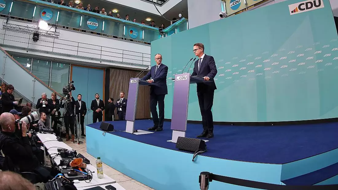 Friedrich Merz und Carsten Linnemann am 24.02.2025 - Bild: über dts Nachrichtenagentur