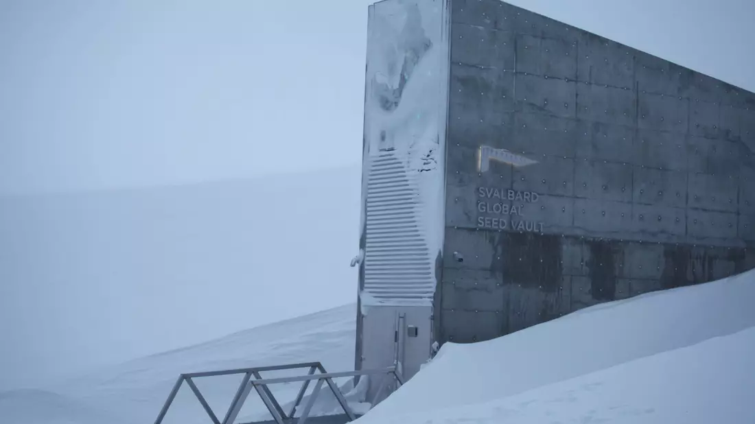 Eine schwere Stahltür führt eingebettet in einen spektakulären Betoneingang ins Innere eines schneebedeckten Berges. (Archivbild) - Bild: Steffen Trumpf/dpa