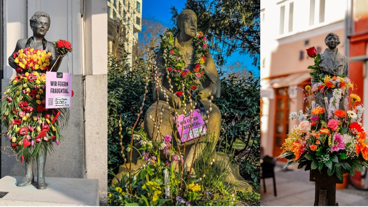 Fleurop setzt drittes Jahr in Folge ein Zeichen zum Internationalen Frauentag / Blumenschmuck für weibliche Statuen und Denkmäler deutschlandweit - Foto: presseportal.de