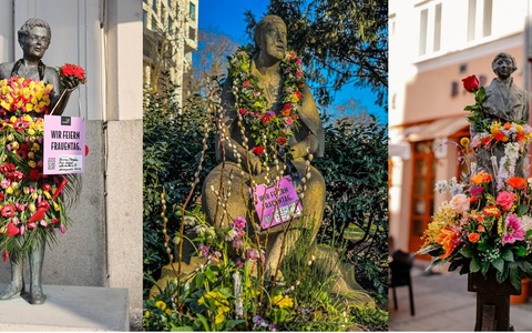 Fleurop setzt drittes Jahr in Folge ein Zeichen zum Internationalen Frauentag / Blumenschmuck für weibliche Statuen und Denkmäler deutschlandweit - Foto: presseportal.de