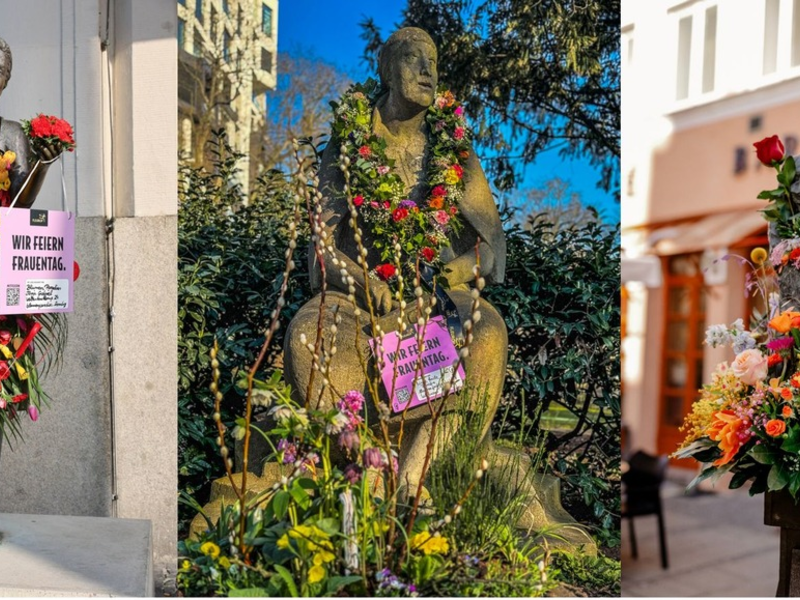 Fleurop setzt drittes Jahr in Folge ein Zeichen zum Internationalen Frauentag / Blumenschmuck für weibliche Statuen und Denkmäler deutschlandweit - Foto: presseportal.de