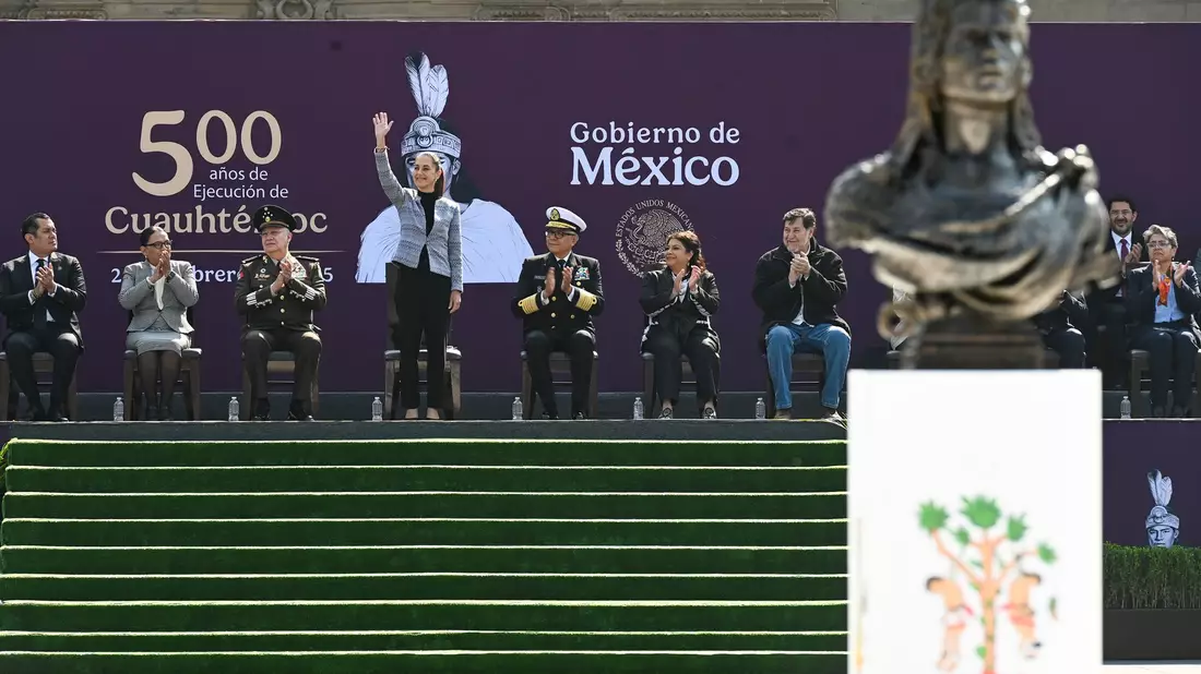 Mexikos Präsidentin: «Cuauhtémoc und das Azteken-Volk verteidigten ihre große Nation mit Ehre und Kraft» - Bild: -/Presidencia De México/dpa