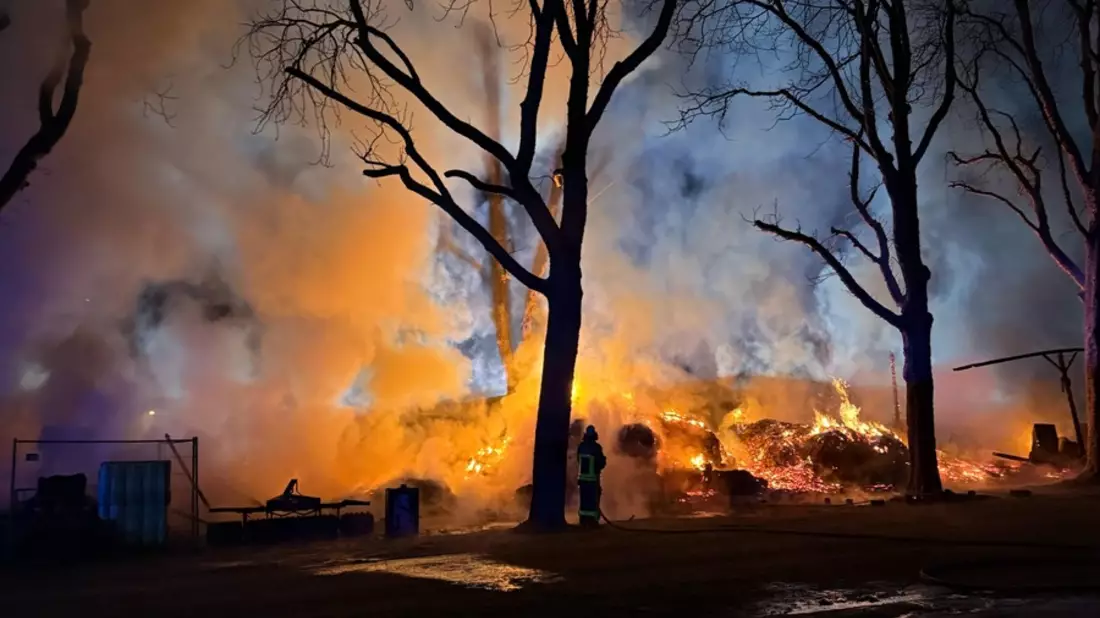 FW Neukirchen-Vluyn: Feuerwehr Neukirchen-Vluyn unterstützt bei Großeinsatz in Krefeld - Gefahr für rund 40 Pferde gebannt - Bild: presseportal.de