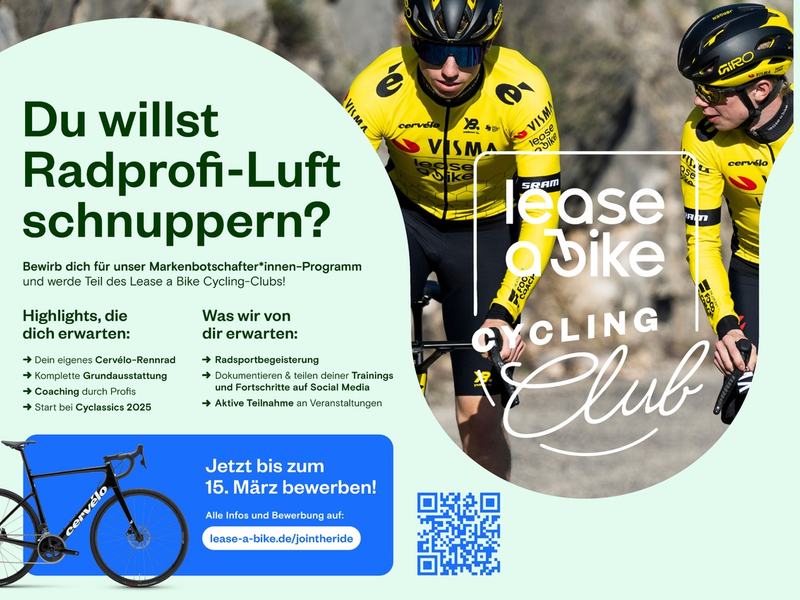 Radprofi-Luft schnuppern: Lease a Bike startet gemeinsam mit Team Visma I Lease a Bike das Programm Lease a Bike Cycling Club und macht Radsportbegeisterte zu Markenbotschafter*innen - Foto: presseportal.de