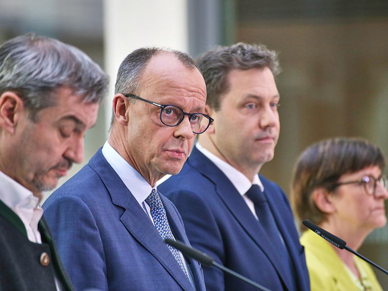Markus Söder, Friedrich Merz, Lars Klingbeil, Saskia Esken am 08.03.2025 - Foto: über dts Nachrichtenagentur