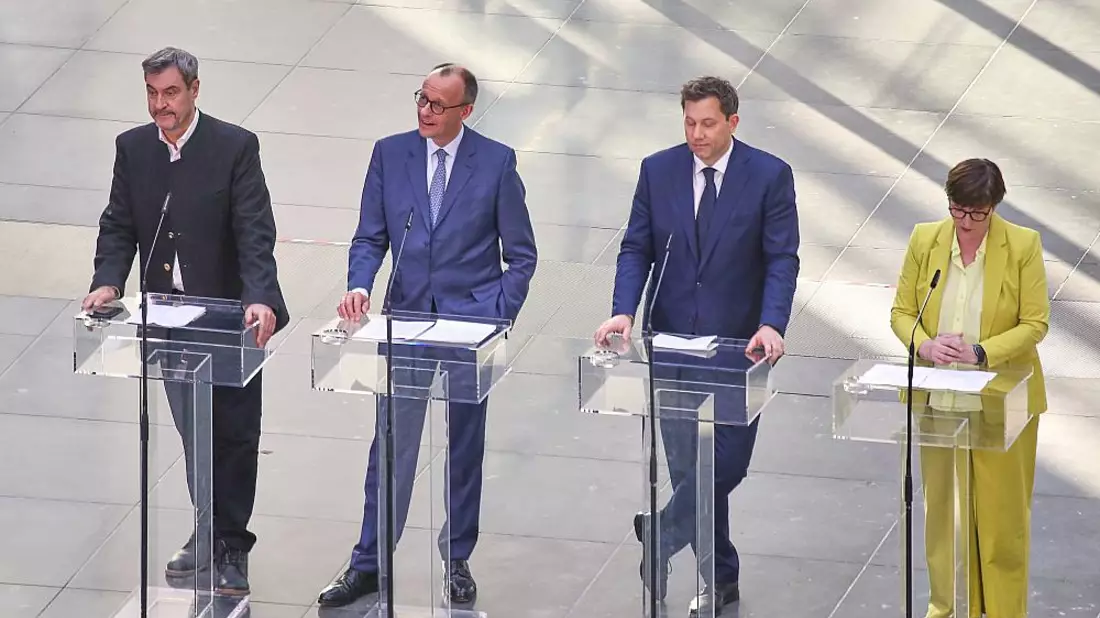 Markus Söder, Friedrich Merz, Lars Klingbeil, Saskia Esken am 08.03.2025 - Bild: über dts Nachrichtenagentur