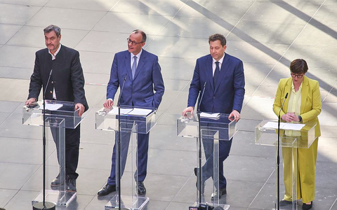 Markus Söder, Friedrich Merz, Lars Klingbeil, Saskia Esken am 08.03.2025 - Foto: über dts Nachrichtenagentur