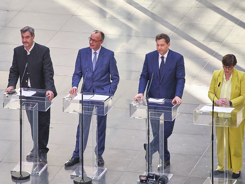 Markus Söder, Friedrich Merz, Lars Klingbeil, Saskia Esken am 08.03.2025 - Foto: über dts Nachrichtenagentur
