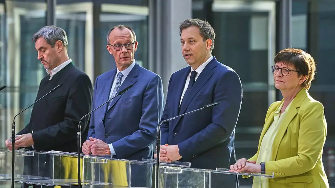 Markus Söder, Friedrich Merz, Lars Klingbeil, Saskia Esken am 08.03.2025 - Bild: über dts Nachrichtenagentur