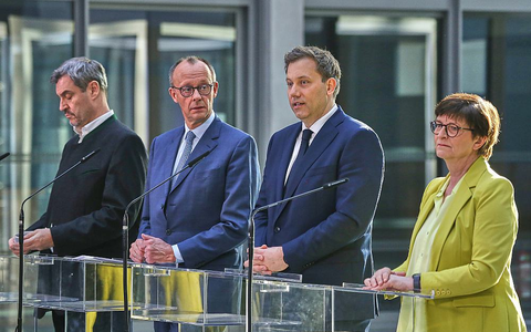 Markus Söder, Friedrich Merz, Lars Klingbeil, Saskia Esken am 08.03.2025 - Foto: über dts Nachrichtenagentur