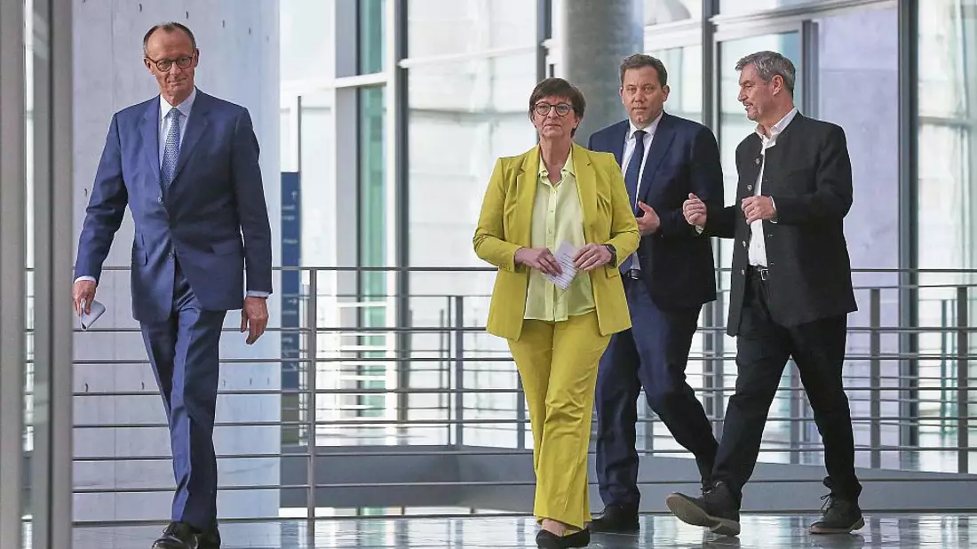 Friedrich Merz, Saskia Esken, Lars Klingbeil, Markus Söder am 08.03.2025 - Bild: über dts Nachrichtenagentur
