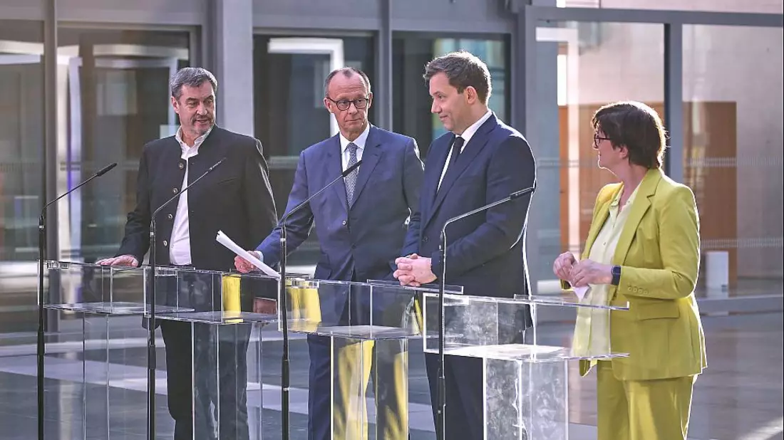 Markus Söder, Friedrich Merz, Lars Klingbeil, Saskia Esken am 08.03.2025 - Bild: über dts Nachrichtenagentur