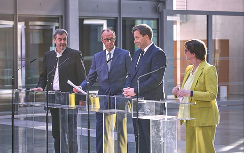 Markus Söder, Friedrich Merz, Lars Klingbeil, Saskia Esken am 08.03.2025 - Foto: über dts Nachrichtenagentur