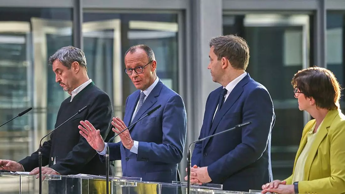Markus Söder, Friedrich Merz, Lars Klingbeil, Saskia Esken am 08.03.2025 - Bild: über dts Nachrichtenagentur