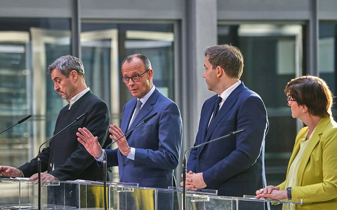Markus Söder, Friedrich Merz, Lars Klingbeil, Saskia Esken (Archiv) - Foto: über dts Nachrichtenagentur