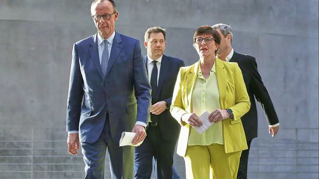 Friedrich Merz, Lars Klingbeil, Saskia Esken, Markus Söder am 08.03.2025 - Bild: über dts Nachrichtenagentur
