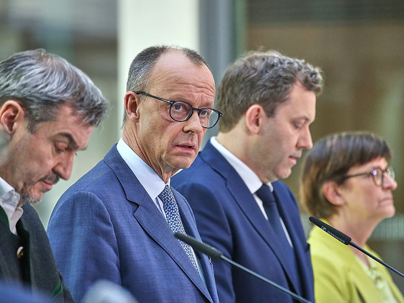 Markus Söder, Friedrich Merz, Lars Klingbeil, Saskia Esken am 08.03.2025 - Foto: über dts Nachrichtenagentur