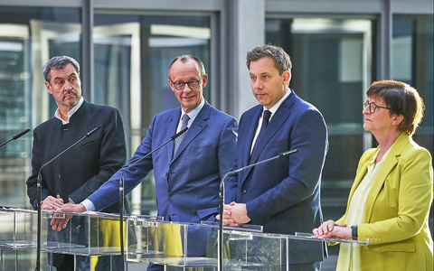 Markus Söder, Friedrich Merz, Lars Klingbeil, Saskia Esken am 08.03.2025 - Foto: über dts Nachrichtenagentur