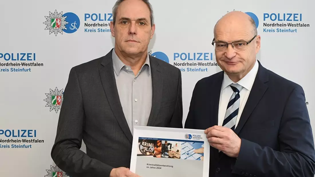 POL-ST: Kreis Steinfurt, Kriminalstatistik 2024: Rückgang bei den Gesamtfallzahlen, Gefährdung durch Kriminalität unter dem Landesdurchschnitt - Bild: presseportal.de