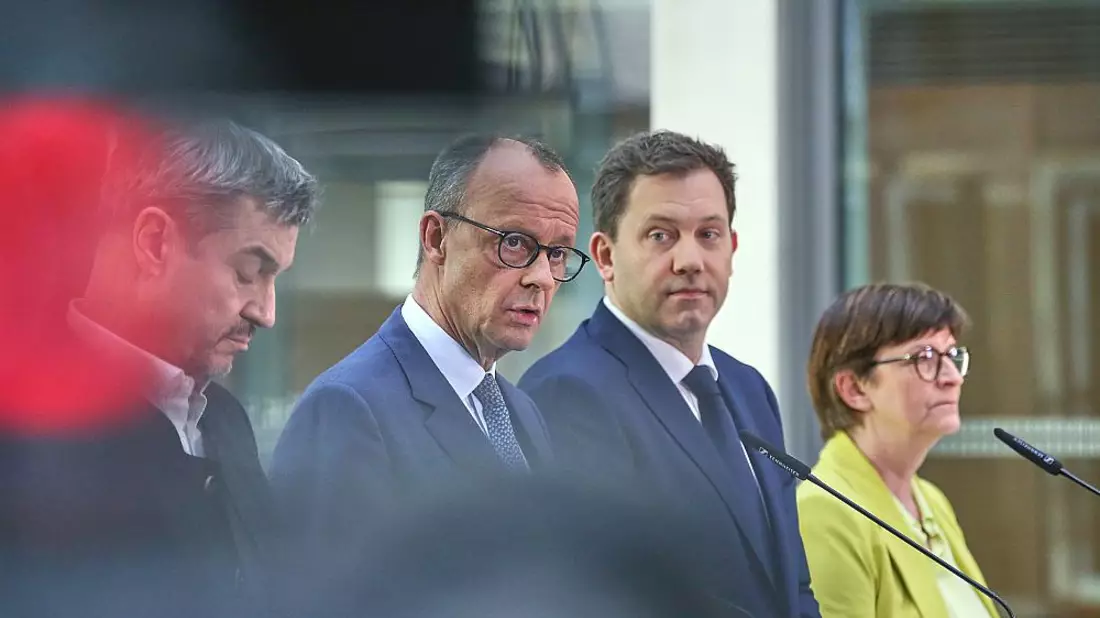 Markus Söder, Friedrich Merz, Lars Klingbeil, Saskia Esken am 08.03.2025 - Bild: über dts Nachrichtenagentur