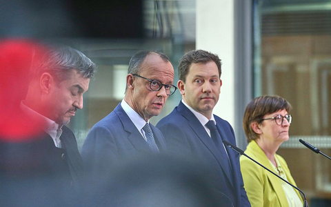 Markus Söder, Friedrich Merz, Lars Klingbeil, Saskia Esken am 08.03.2025 - Foto: über dts Nachrichtenagentur