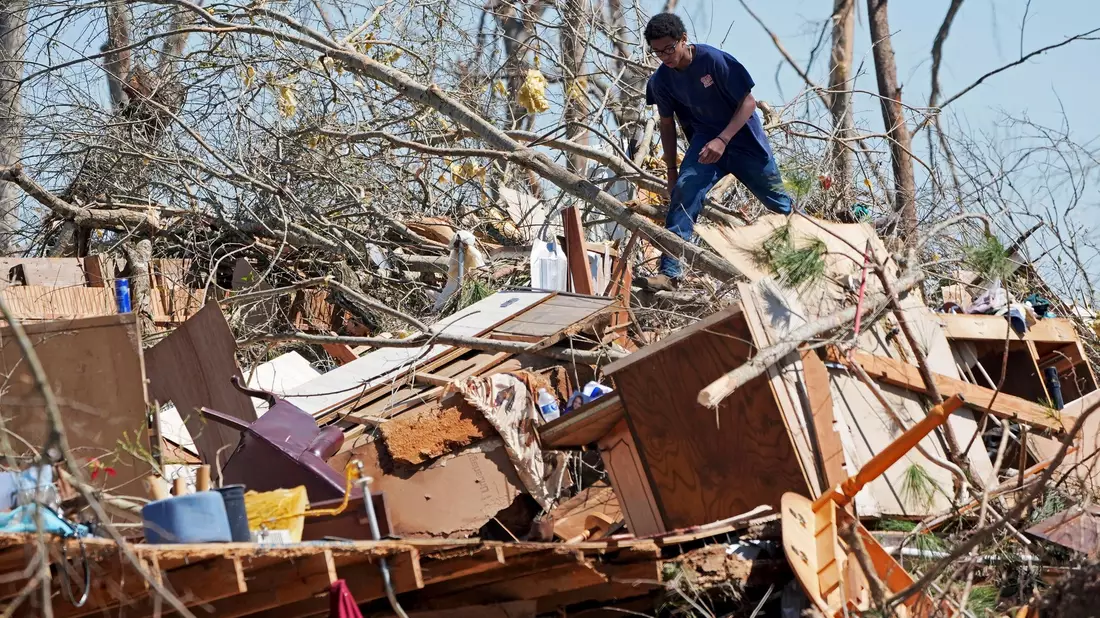 Ein Kiefernwald in Mississippi wurde durch einen Tornado zerstört. - Bild: Rogelio V. Solis/AP/dpa