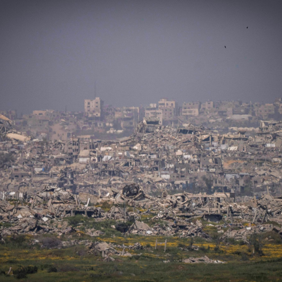 Zerstörte Gebäude im Gazastreifen von der Grenze zwischen Israel und Gaza aus gesehen. - Foto: Ilia  Yefimovich/dpa