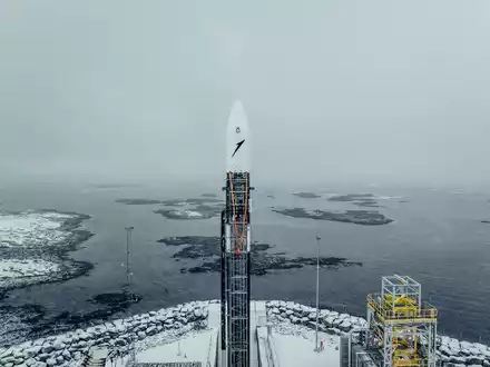 Die Rakete von Isar Aerospace. (Handout) - Foto: Wingmen Media/Isar Aerospace/dpa