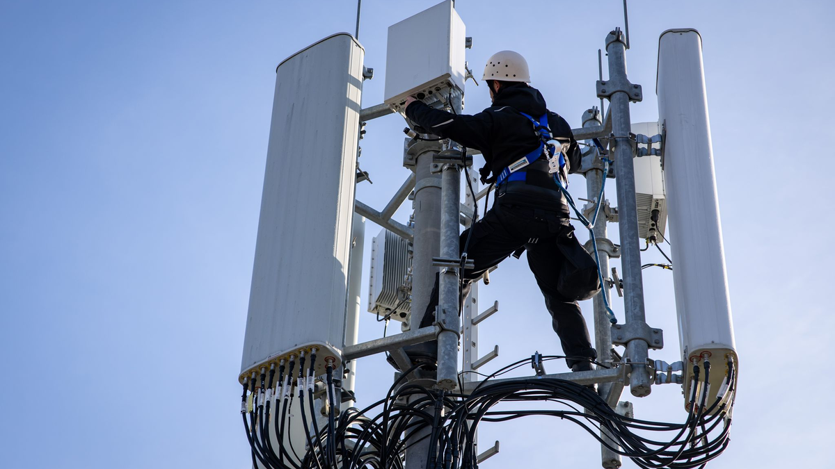 Hoch hinaus müssen diese Telekom-Techniker klettern. (Archivbild) - Foto: Daniel Karmann/dpa