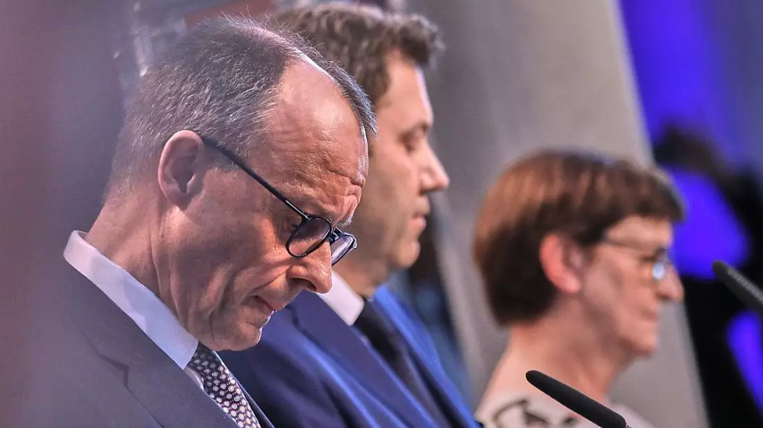 Merz, Klingbeil, Esken am 09.04.2025 - Bild: über dts Nachrichtenagentur