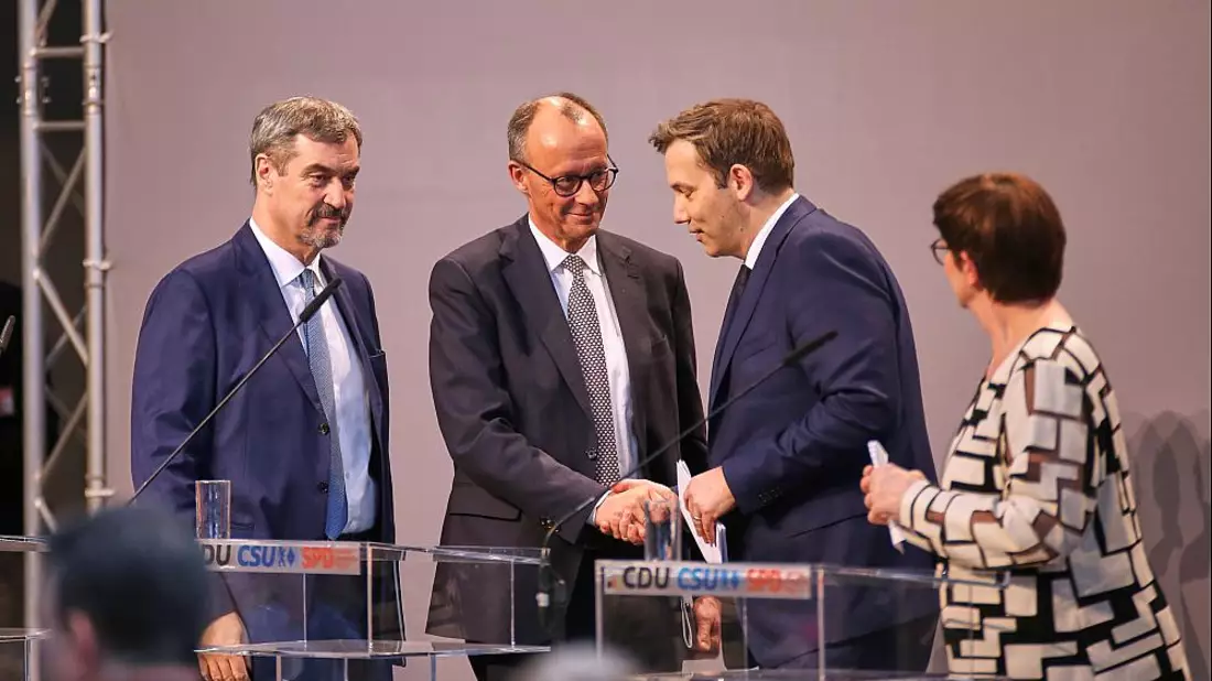 Söder, Merz, Klingbeil, Esken am 09.04.2025 - Bild: über dts Nachrichtenagentur