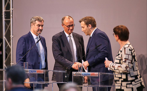 Söder, Merz, Klingbeil, Esken am 09.04.2025 - Foto: über dts Nachrichtenagentur