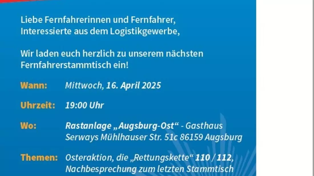 POL Schwaben Nord: Fernfahrerstammtisch am 16.04.2025 - Bild: presseportal.de