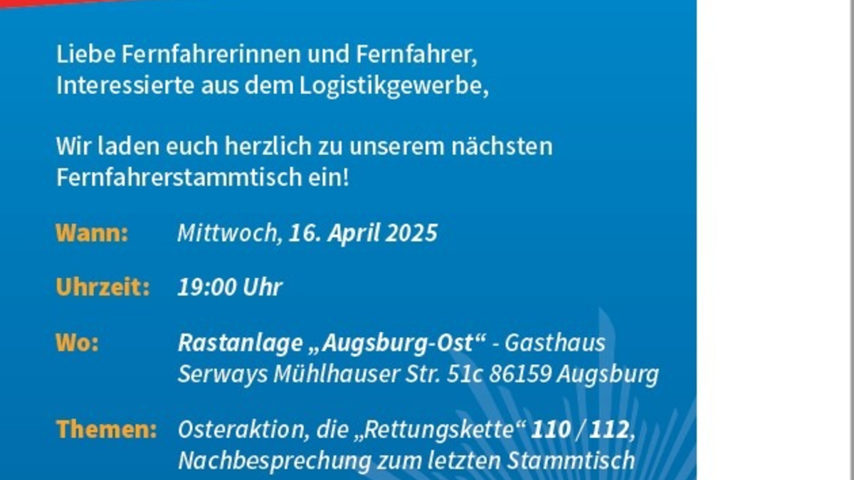 POL Schwaben Nord: Fernfahrerstammtisch am 16.04.2025 - Foto: presseportal.de