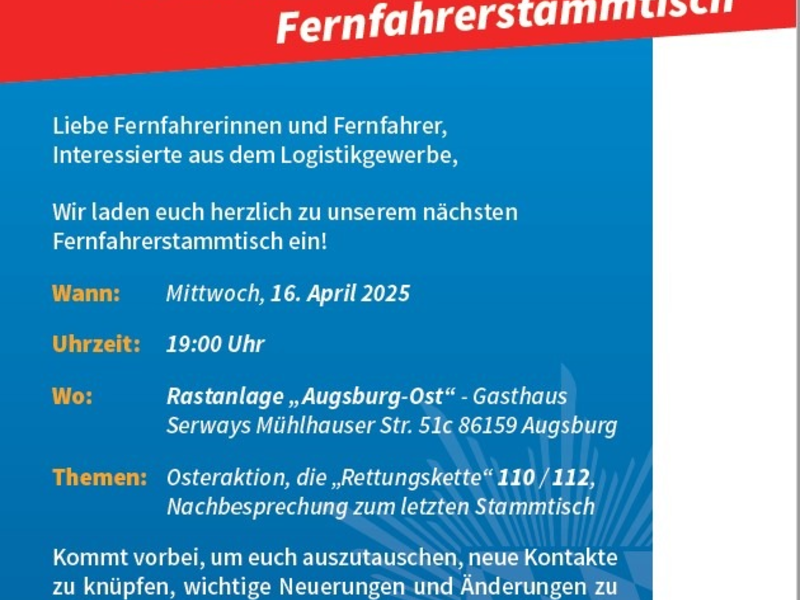 POL Schwaben Nord: Fernfahrerstammtisch am 16.04.2025 - Foto: presseportal.de
