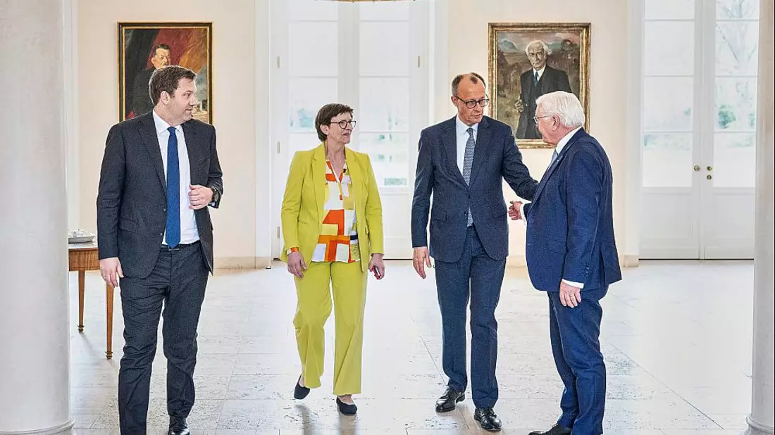 Treffen der Parteivorsitzenden von SPD und CDU mit dem Bundespräsidenten am 11.04.2025 - Bild: Bergmann, Guido/BPA,  Text: über dts Nachrichtenagentur