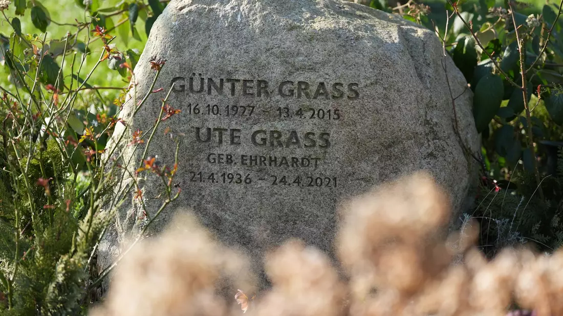 Blick auf den Grabstein auf der Grabstätte von Günter Grass auf dem Friedhof Behlendorf.  - Bild: Marcus Brandt/dpa