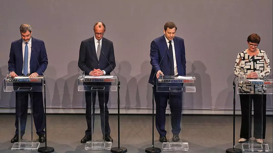 Söder, Merz, Klingbeil, Esken am 09.04.2025 - Bild: über dts Nachrichtenagentur