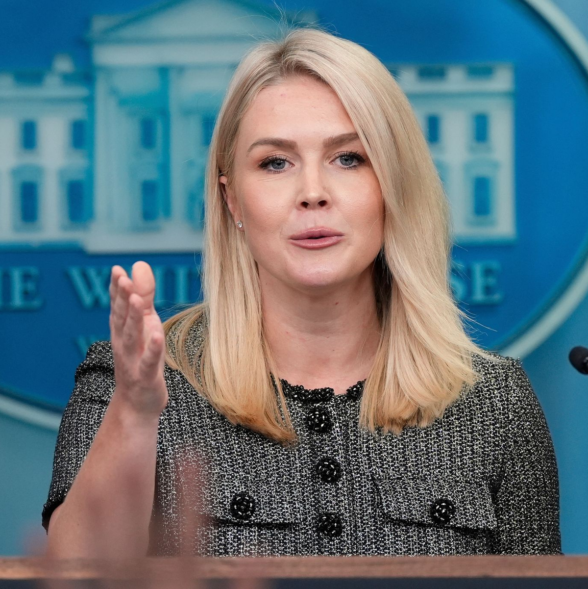 Trumps Sprecherin Karoline Leavitt sagte, der Ball liege im Handelsstreit nun in China. (Archivbild) - Foto: Alex Brandon/AP/dpa