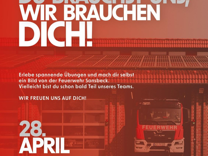 FW Sonsbeck: DU brauchst uns - wir brauchen DICH: Freiwillige Feuerwehr Sonsbeck lädt zum Schnuppertag ein - Foto: presseportal.de