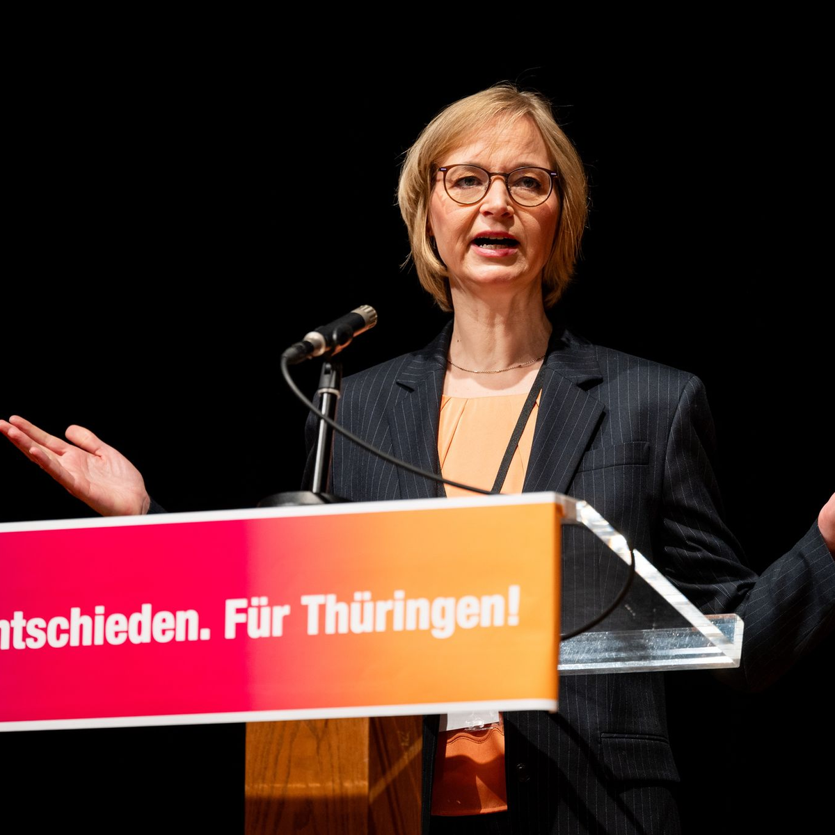 Katja Wolf setzte sich in einer Kampfkandidatur um den Thüringer Parteivorsitz durch  - Foto: Jacob Schröter/dpa