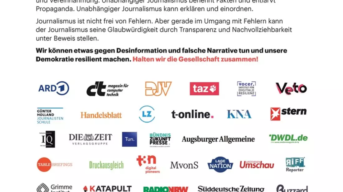 Tag der Pressefreiheit: Mehr als 45 Medienhäuser und Journalismus-Organisationen setzen ein Zeichen für die Demokratie - Bild: presseportal.de